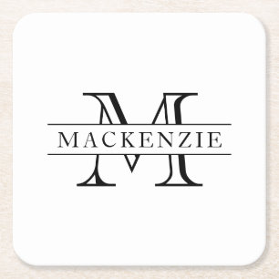 Aangepaste kleuren rand balk familienaam monogram kartonnen onderzetters