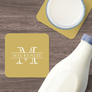 Aangepaste kleuren rand balk familienaam monogram kartonnen onderzetters