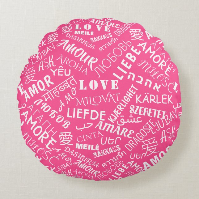 Aangepaste kleuren rondom PillowLove-tekst in meer Rond Kussen (Voorkant)