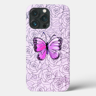 Aangepaste kleuren - Roze Paarse vlinder en Rozen Case-Mate iPhone Case