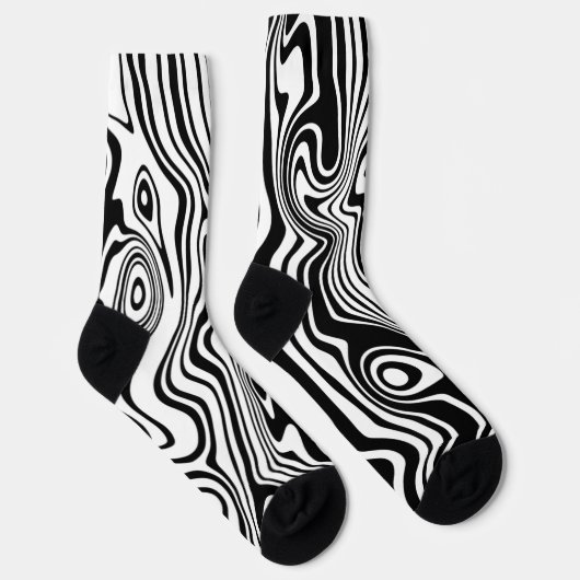Aangepaste kleuren sockets Abstracte zwarte golven Sokken (Rechts)
