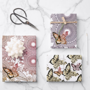 Aangepaste kleuren Vlinder Mandala Inpakpapier Sh Vel