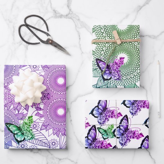 Aangepaste kleuren Vlinder Mandala Inpakpapier Vel (Voorkant)