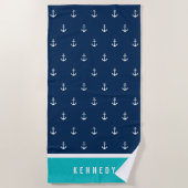 Aangepaste kleuren Voeg naam toe Zeeanker Strandlaken (Voorkant)