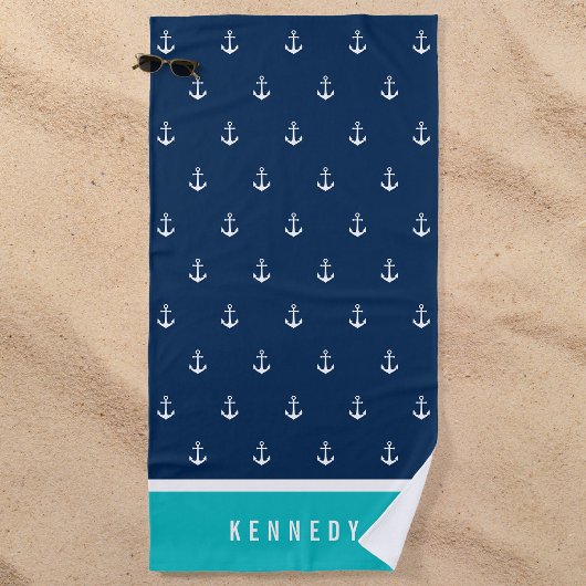 Aangepaste kleuren Voeg naam toe Zeeanker Strandlaken