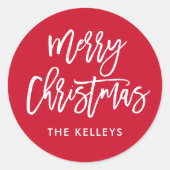 Aangepaste kleuren voor prettig kerstscript aangep ronde sticker (Voorkant)