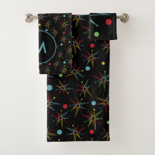 Aangepaste kleuren voor ruimtetijdperk atoomretro- bad handdoek
