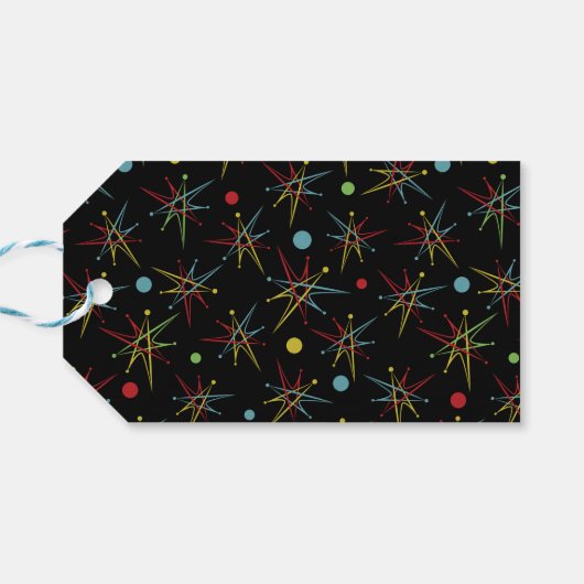 Aangepaste kleuren voor ruimtetijdperk atoomretro- cadeaulabel (Achterkant Horizontaal)