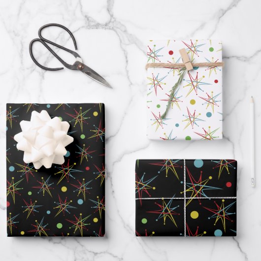 Aangepaste kleuren voor ruimtetijdperk atoomretro- inpakpapier vel (Voorkant)