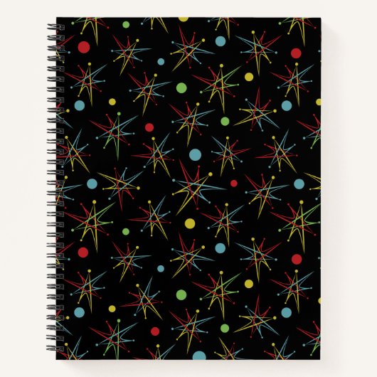 Aangepaste kleuren voor ruimtetijdperk atoomretro- notitieboek (Voorkant)
