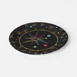 Aangepaste kleuren voor ruimtetijdperk atoomretro- papieren bordje