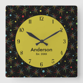 Aangepaste kleuren voor ruimtetijdperk atoomretro- vierkante klok