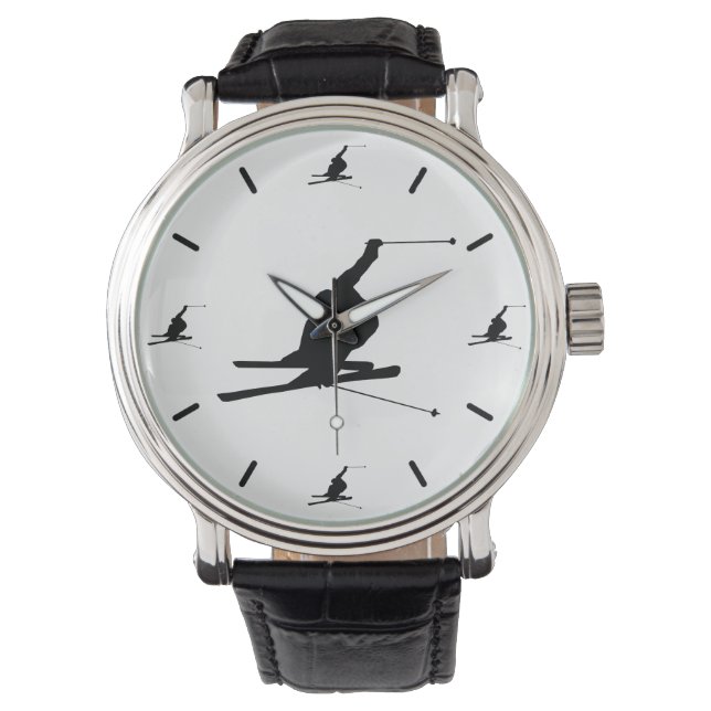 Aangepaste kleuren voor sneeuwskier Silhouette Horloge (Voorkant)