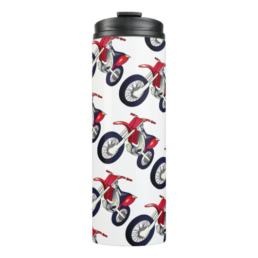 Aangepaste kleurenachtergrond rode vuilnisbak moto thermosbeker (Voorkant)