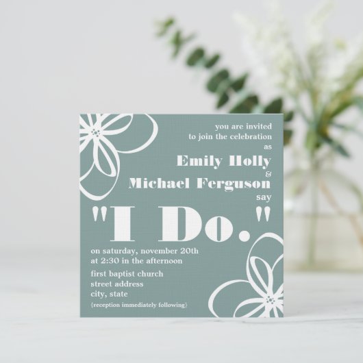 Aangepaste kleurenbruiloft uitgenodigd - Witte blo Kaart (Staand voorkant)