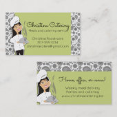 Aangepaste kleurendrukster chef zwarte haarcaterin visitekaartje (Voorkant / Achterkant)