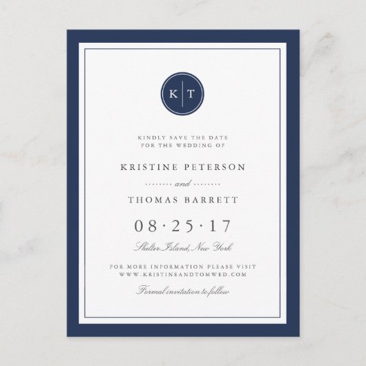 Aangepaste kleurenmonogram bruiloft opslaan Datum Aankondigingskaart (Voorkant)