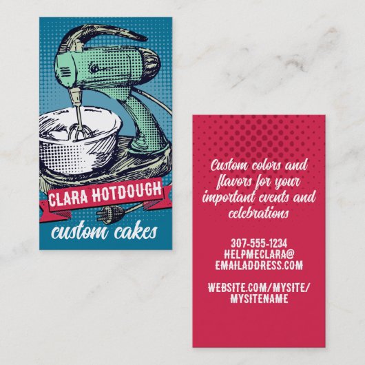 Aangepaste kleurenretro standaard mixer bakkerij k visitekaartje (Voorkant / Achterkant)