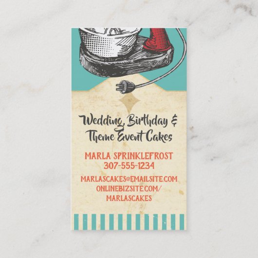 Aangepaste kleurenretro standaard mixer bakkerij visitekaartje (Achterkant)