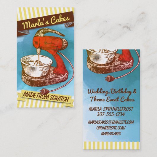 Aangepaste kleurenretro standaard mixer bakkerij visitekaartje (Voorkant / Achterkant)