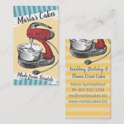 Aangepaste kleurenretro standaard mixer bakkerij visitekaartje (Voorkant / Achterkant)