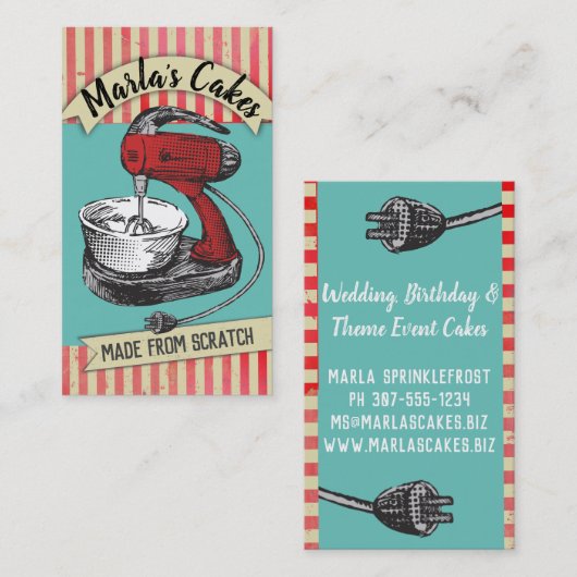 Aangepaste kleurenretro standaard mixer bakkerij visitekaartje (Voorkant / Achterkant)