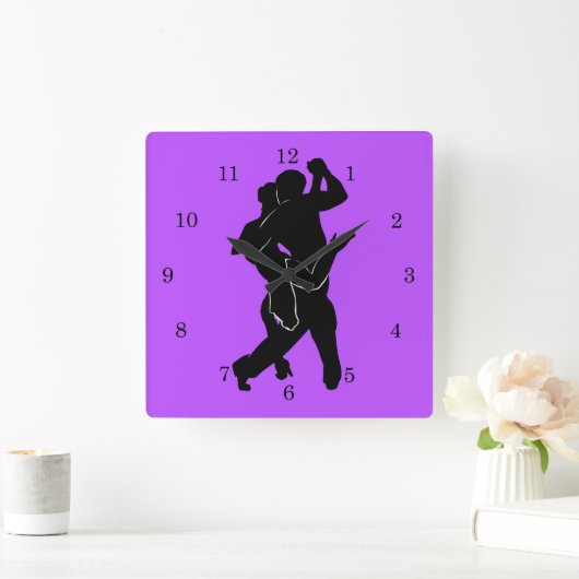 Aangepaste kleurenwandklokkangodansers - Paars Vierkante Klok (Huis)