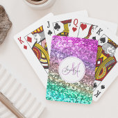 Aangepaste kleurige Glitter Mermaid Monogramname N Pokerkaarten