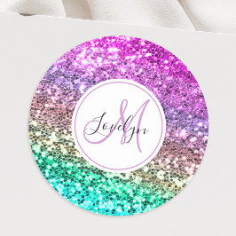 Aangepaste kleurige Glitter Mermaid Monogramname N Ronde Sticker