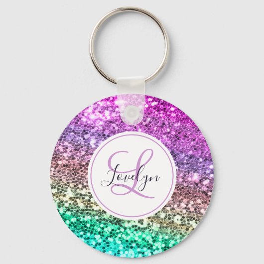 Aangepaste kleurige Glitter Mermaid Monogramname N Sleutelhanger (Achterkant)
