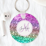 Aangepaste kleurige Glitter Mermaid Monogramname N Sleutelhanger<br><div class="desc">Pas deze prachtige,  dunne,  smakelijke glitter sleutelhanger eenvoudig aan met uw eigen monogram en naam.</div>