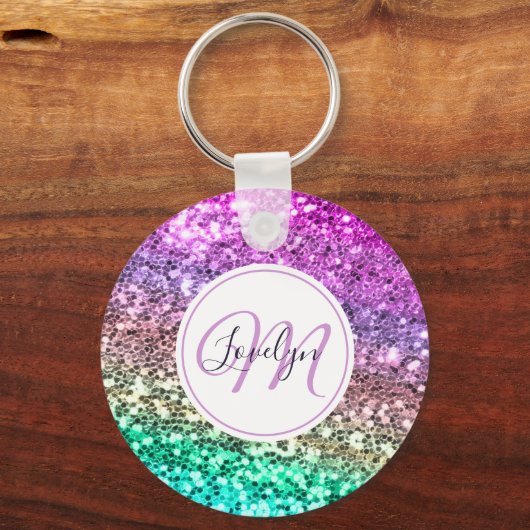 Aangepaste kleurige Glitter Mermaid Monogramname N Sleutelhanger (Voorkant)