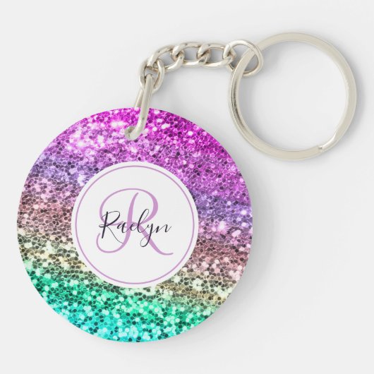 Aangepaste kleurige Glitter Mermaid Monogramname N Sleutelhanger (Achterkant)