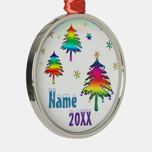 Aangepaste kleurige regenboogbomen metalen ornament (Rechts)