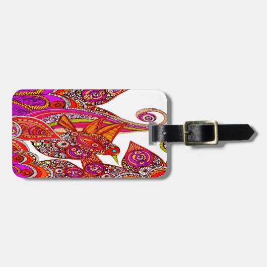 Aangepaste kleurige vogel van het witte Bagagelabe Bagagelabel (Voorkant horizontaal)