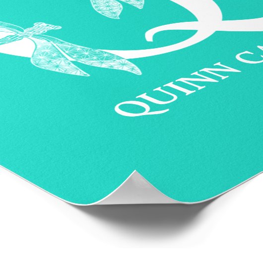 Aangepaste kleurnaam Monogram Letter Q Dragonfly A Poster (Hoek)