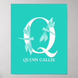 Aangepaste kleurnaam Monogram Letter Q Dragonfly A Poster