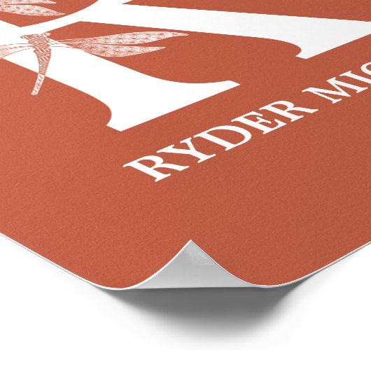 Aangepaste kleurnaam Monogram Letter R Dragonfly A Poster (Hoek)