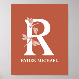 Aangepaste kleurnaam Monogram Letter R Dragonfly A Poster