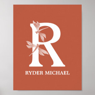 Aangepaste kleurnaam Monogram Letter R Dragonfly A Poster