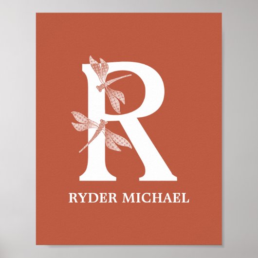 Aangepaste kleurnaam Monogram Letter R Dragonfly A Poster (Voorkant)