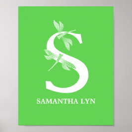 Aangepaste kleurnaam Monogram Letter S Dragonfly A Poster