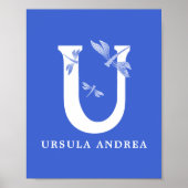 Aangepaste kleurnaam Monogram Letter U Dragonfly A Poster (Voorkant)