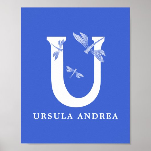 Aangepaste kleurnaam Monogram Letter U Dragonfly A Poster (Voorkant)