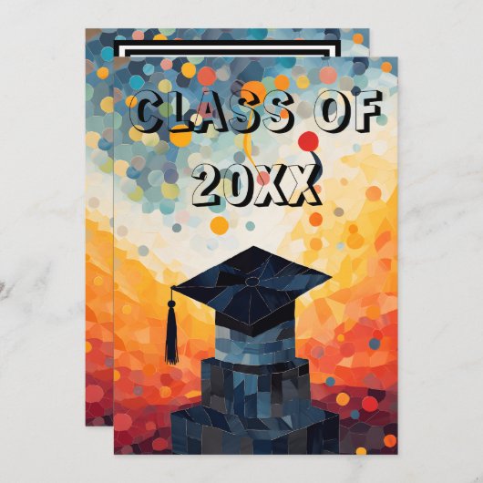 Aangepaste kleurrijke Afstuderen uitnodiging (Voorkant / Achterkant)