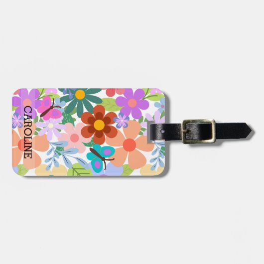 Aangepaste, kleurrijke bloemen bagagelabel (Voorkant horizontaal)