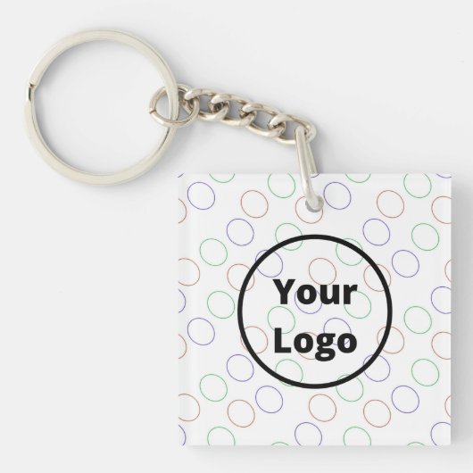 Aangepaste kleurrijke cirkels op wit logo sleutelhanger (voorkant)