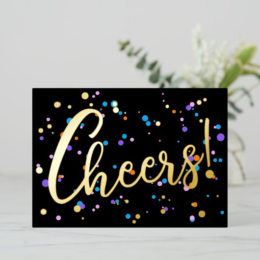 Aangepaste kleurrijke feestelijke vuurwerk Confett Folie Feestdagenkaart (Staand Voorkant)