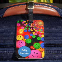 Aangepaste, kleurrijke, fijne glimlachen klusbubel bagagelabel