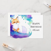 Aangepaste kleurrijke Fox Verjaardag Kaart (Voorkant / Achterkant in situ)